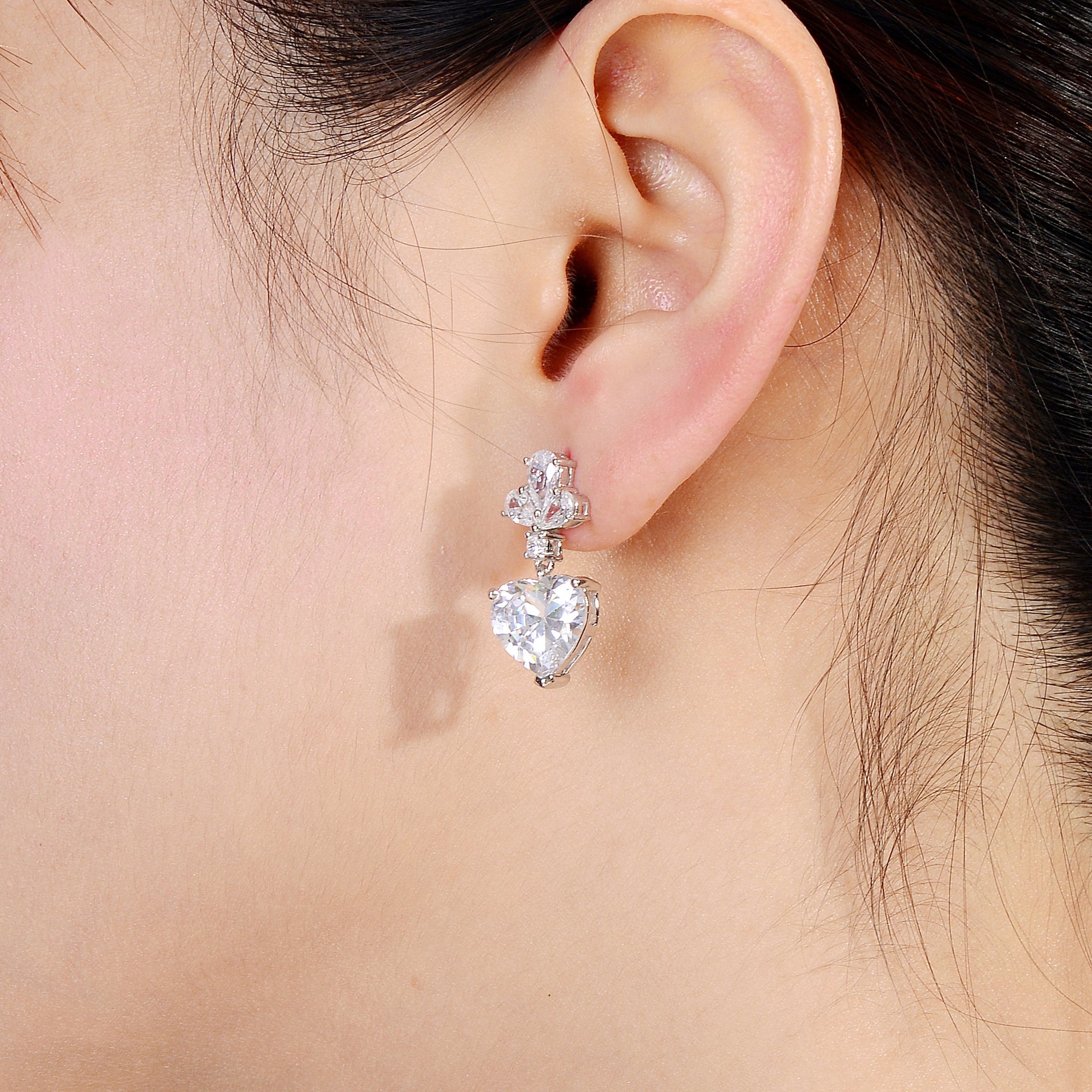 Sterling Silver Clear Cubic Zirconia Triangle Drop Earrings