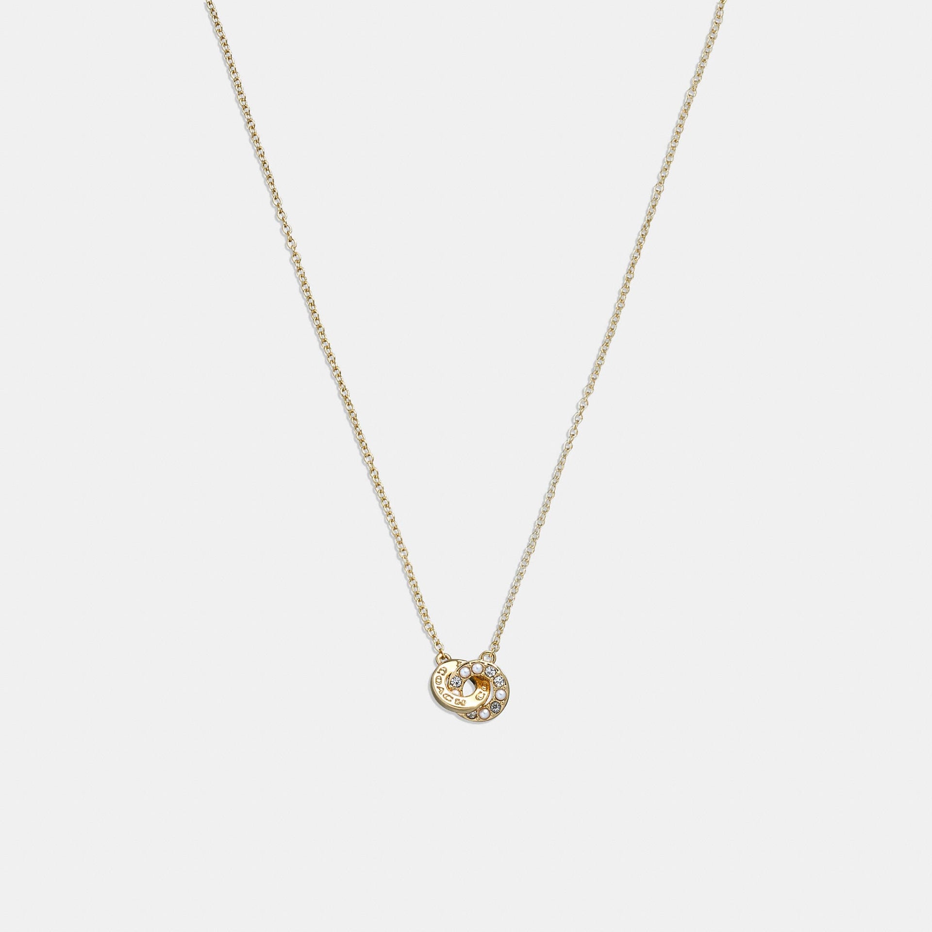 Coach Interlocking Open Circle Pearl Pendant Necklace