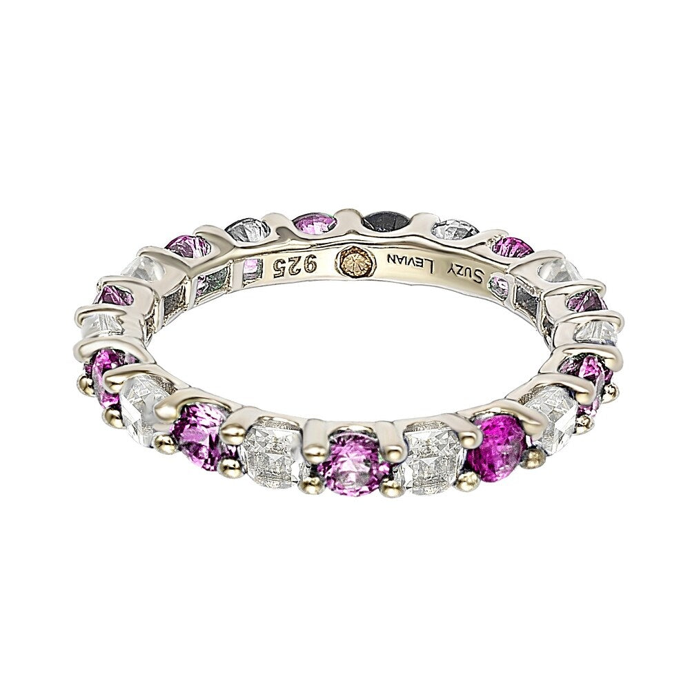 Suzy Levian Sterling Silver Pink & White Sapphire & Diamond Accent Eternity Ring