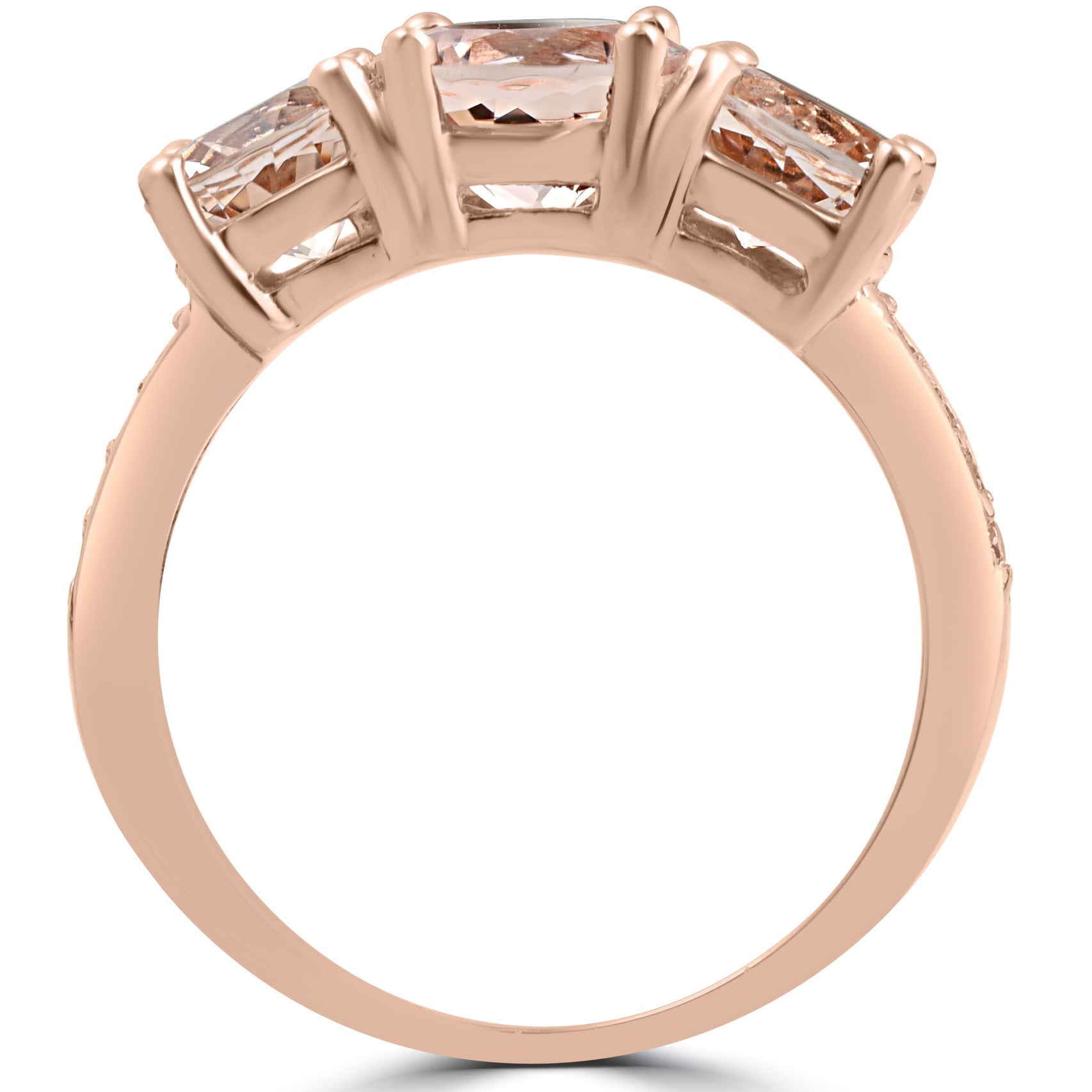 3 1/4 ct Morganite & Diamond 3-Stone Ring 14k Rose Gold