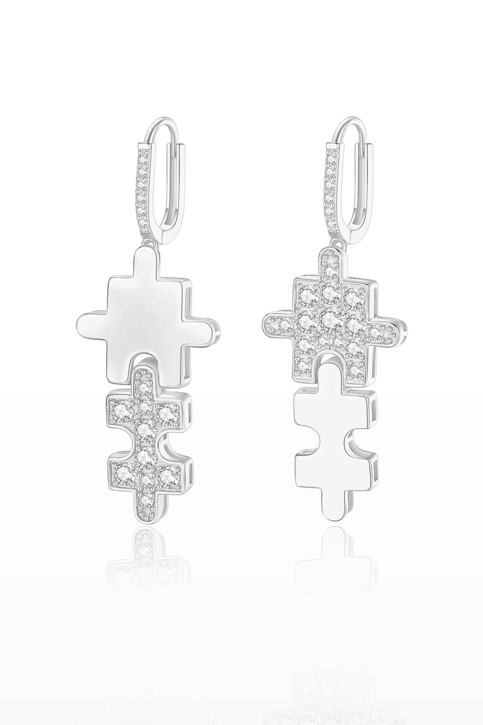 Silver Jigsaw Puzzle Drop Earrings