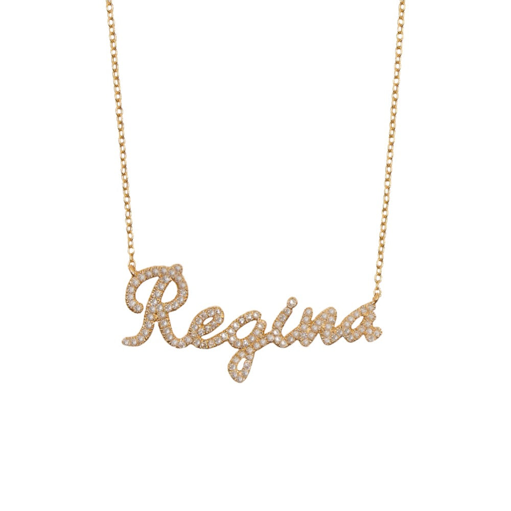 Gold Diamond Script Name Necklace