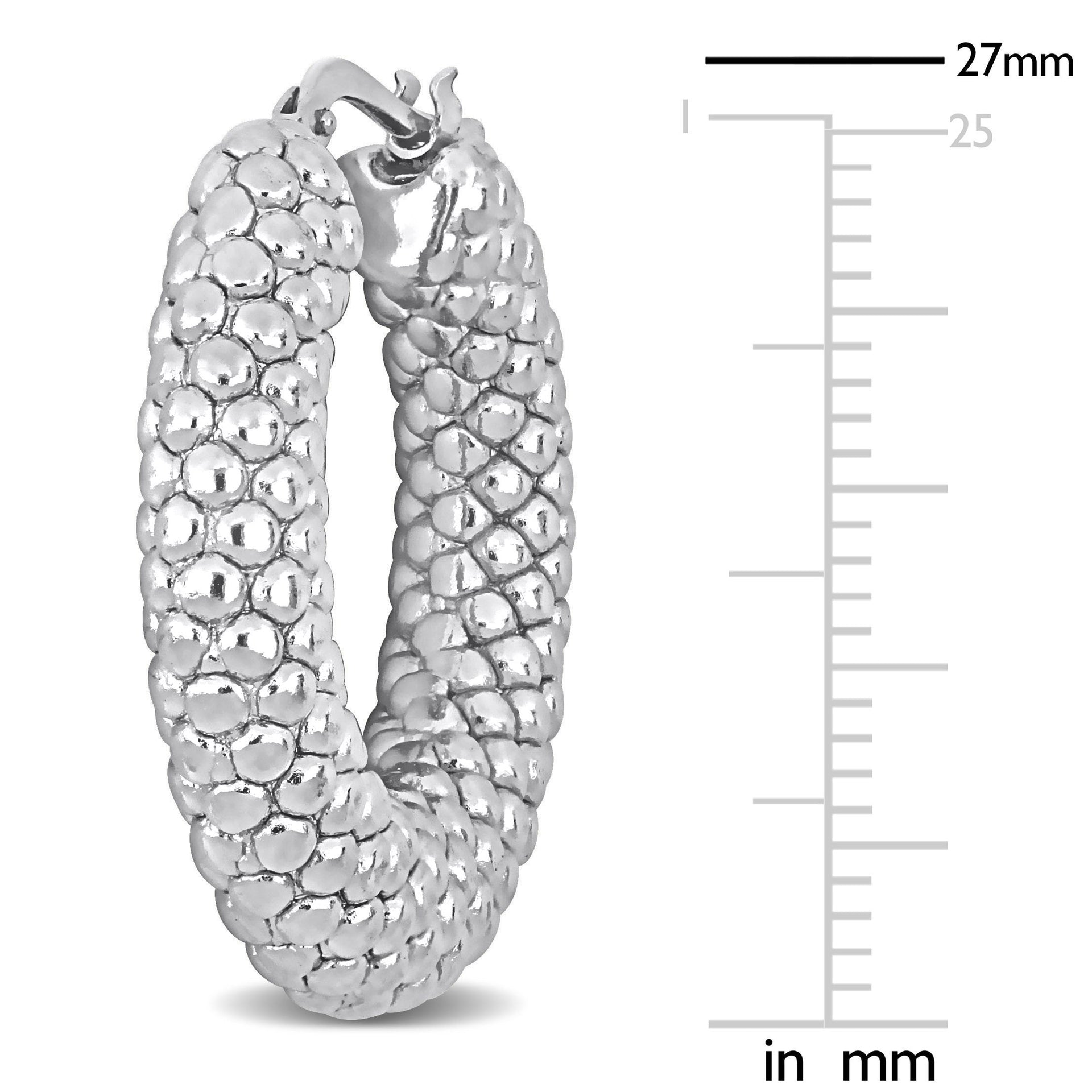 28 MM Beaded Hoop Earrings in Sterling Silver