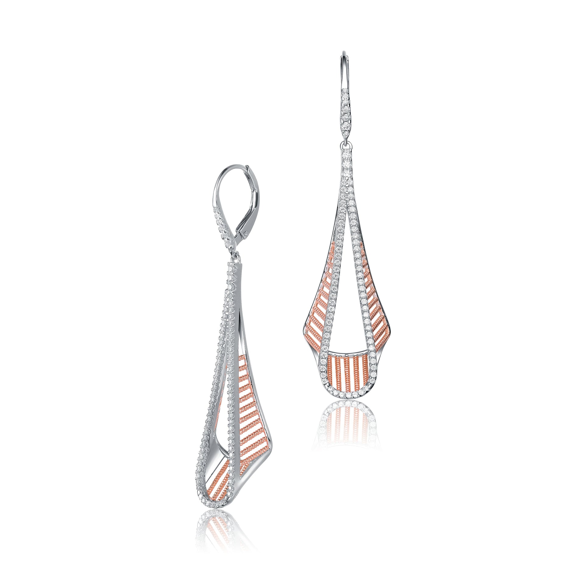 Sterling Silver Rose Gold Plated Cubic Zirconia Drop Earrings