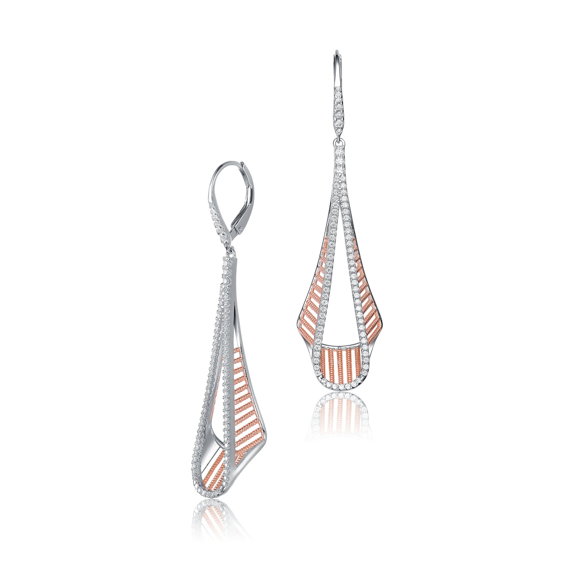 Sterling Silver Rose Gold Plated Cubic Zirconia Drop Earrings