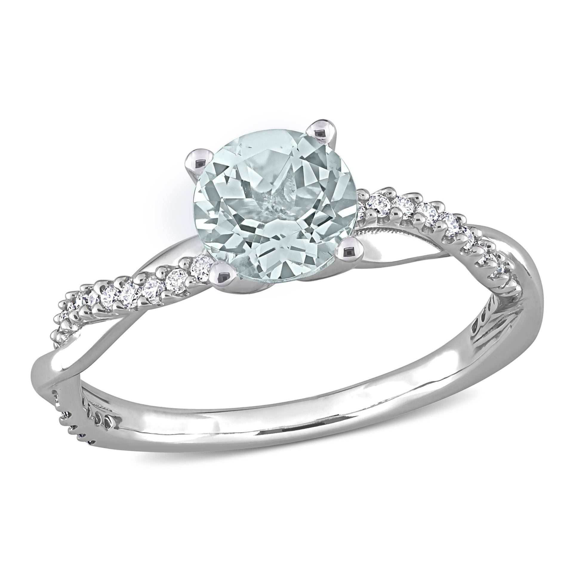 1ct TW Aquamarine and 1/6 ct TW Diamond Crossover Ring in 14k White Gold