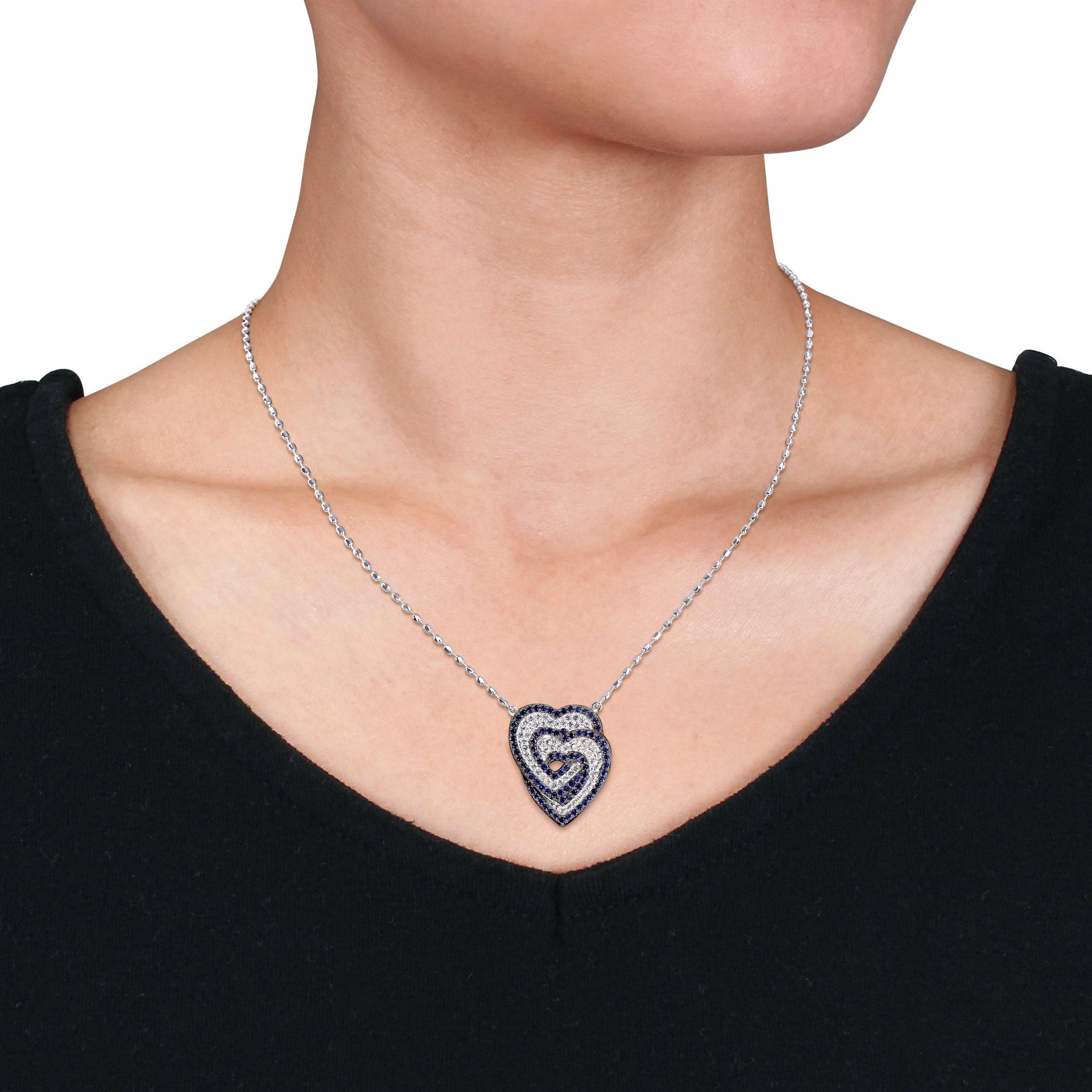 Mimi & Max Interlocking Hearts Pendant with Chain in Sterling Silver