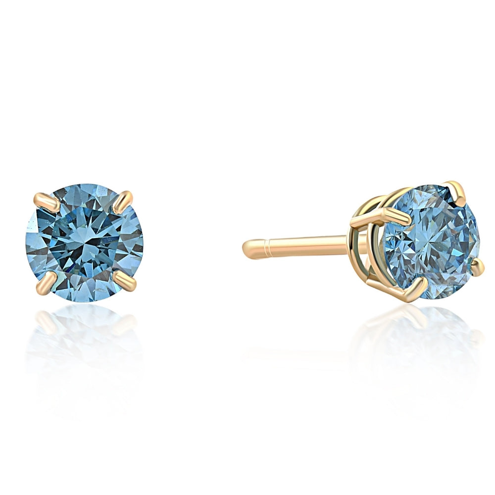 1/2 CT Blue Lab Grown Diamond Studs 14K Yellow Gold Earrings