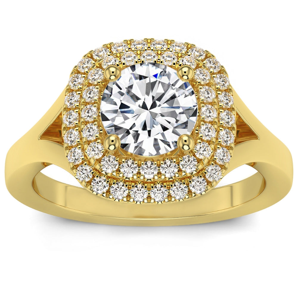 1 3/4 ct TW Double Cushion Halo Diamond Engagement Ring Lab Grown 14k Gold