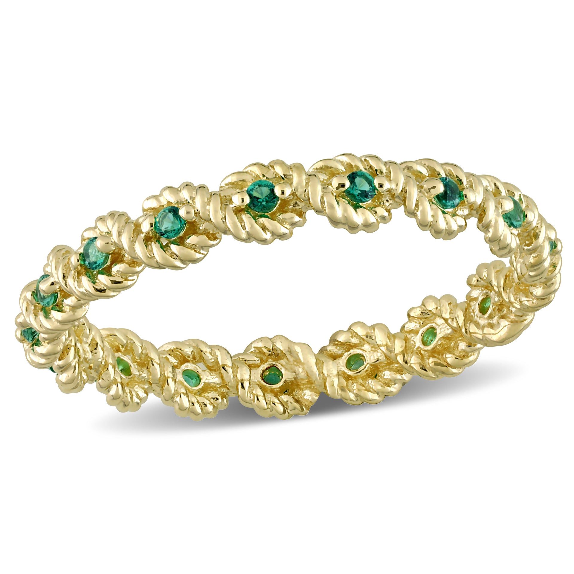 Mimi & Max Women's 1/6ct TGW Created Emerald Infinity Eternity Ring in 10k Yellow Gold