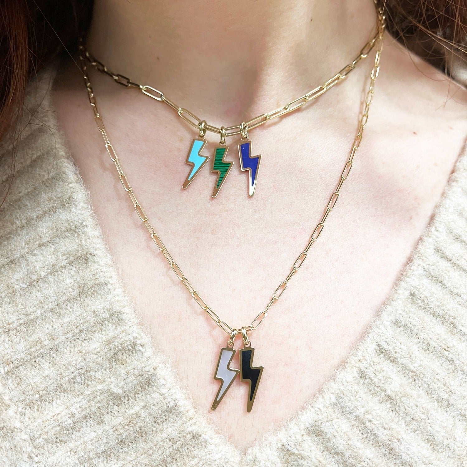 Mother Of Pearl Lightning Bolt Charm