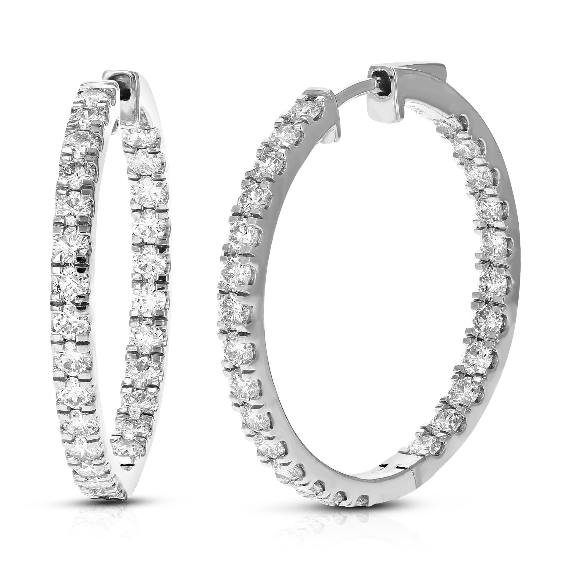 3 cttw Round Cut Lab Grown Diamond Hoop Earrings in .925 Sterling Silver Prong Set 1 Inch