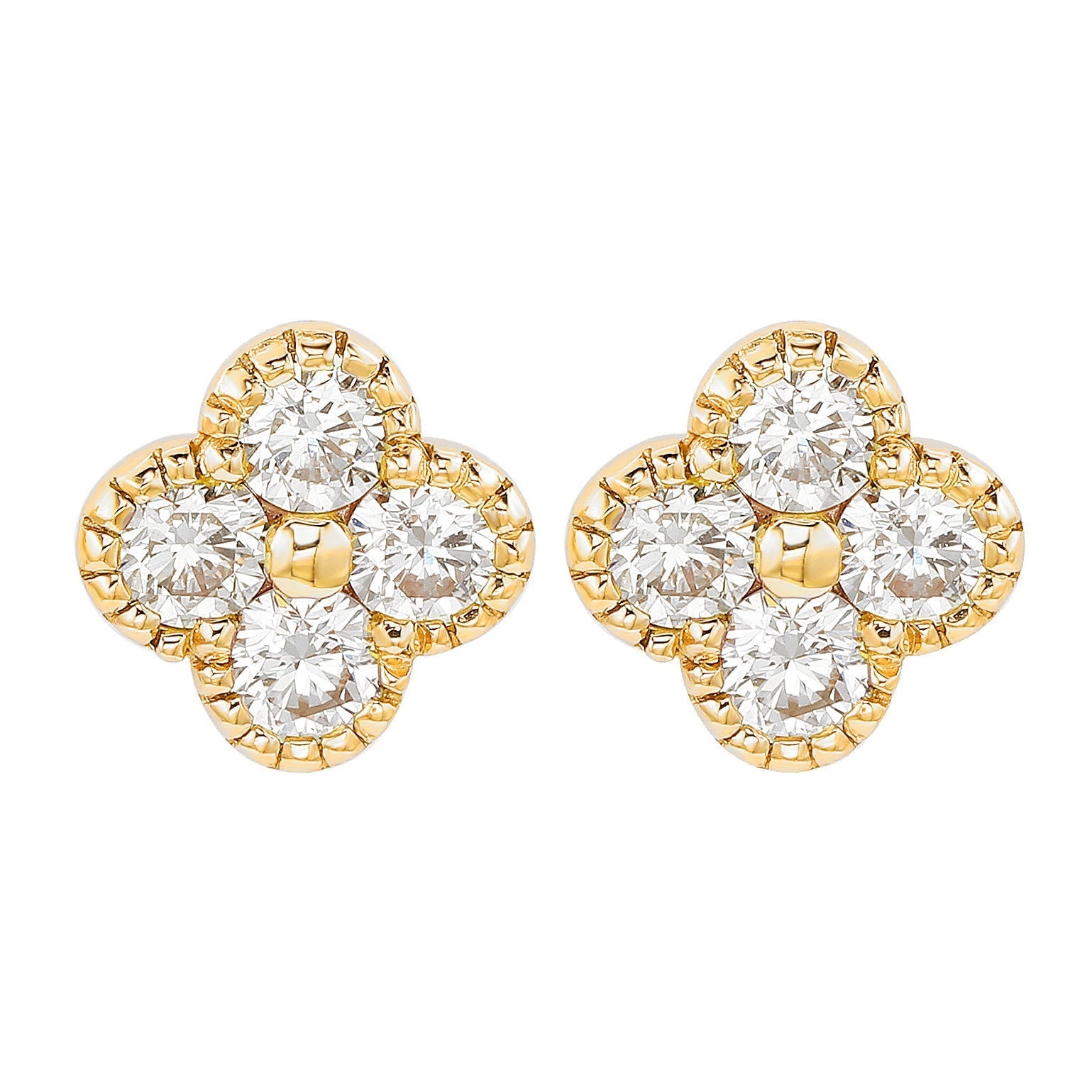 Suzy Levian Yellow Gold 7/10 CTTW Diamond Clover Stud Earrings