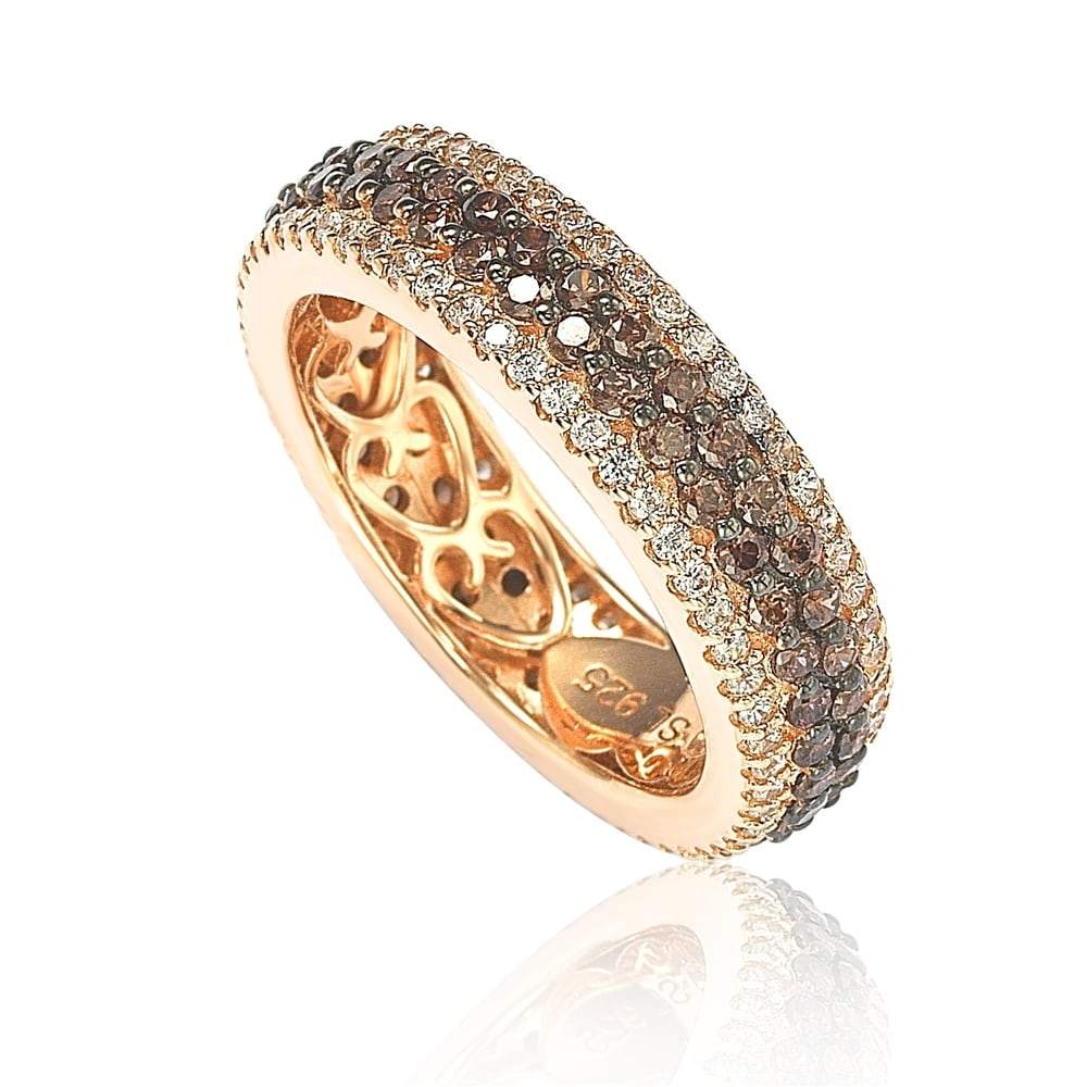 Suzy Levian Rosed Sterling Silver Brown Cubic Zirconia Eternity Band