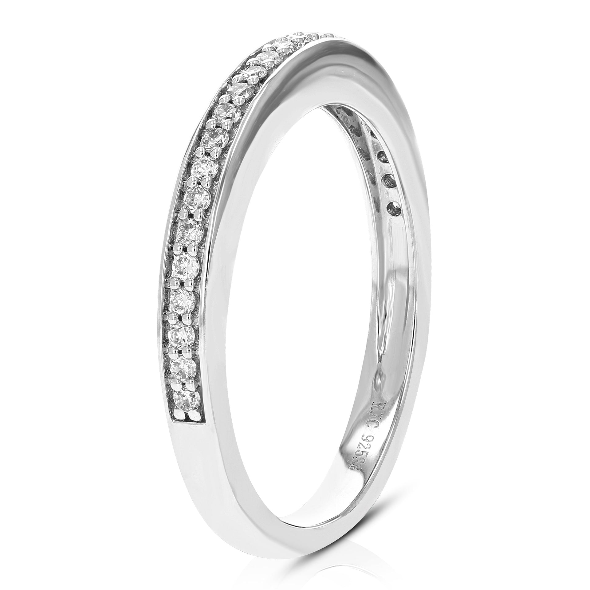 1/5 cttw 25 Stones Round Cut Lab Grown Diamond Wedding Band .925 Sterling Silver Prong Set