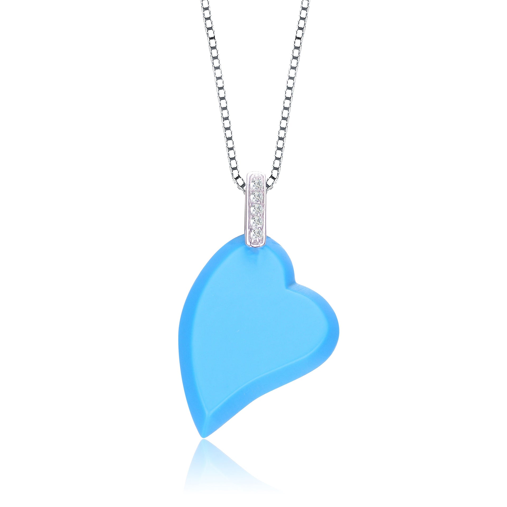 C.z. Sterling Silver Rhodium Plated Heart Shape Turquoise Mother Of Pearl Pendant