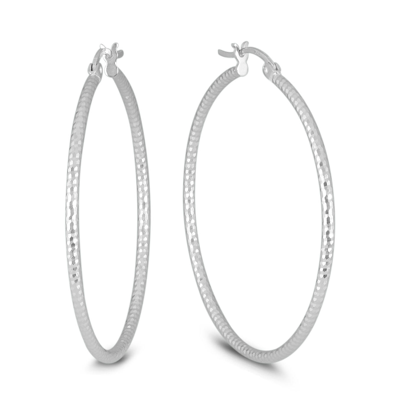 Diamond Cut 40Mm Hoop Earrings In .925 Sterling Silver