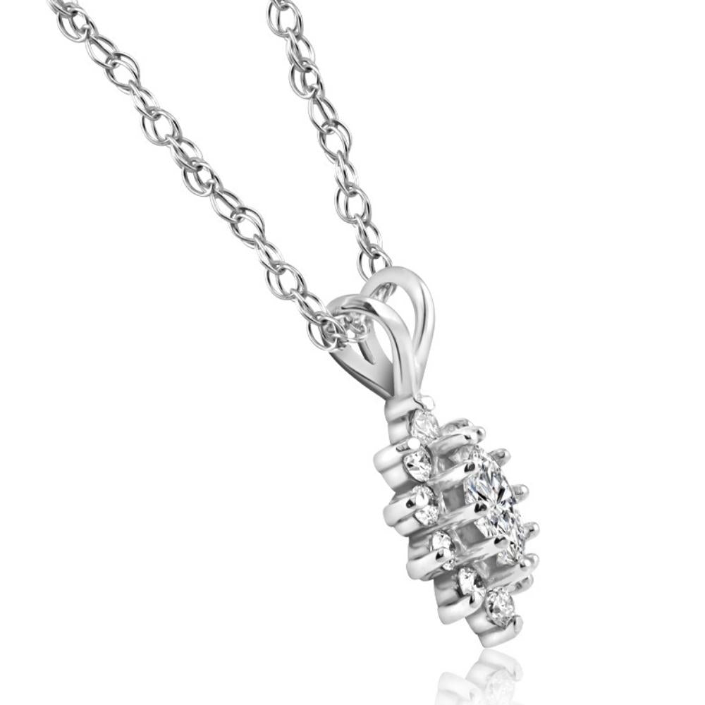 1/2 CT Marquise Halo Pave Diamond Solitaire Pendant 14K White Gold