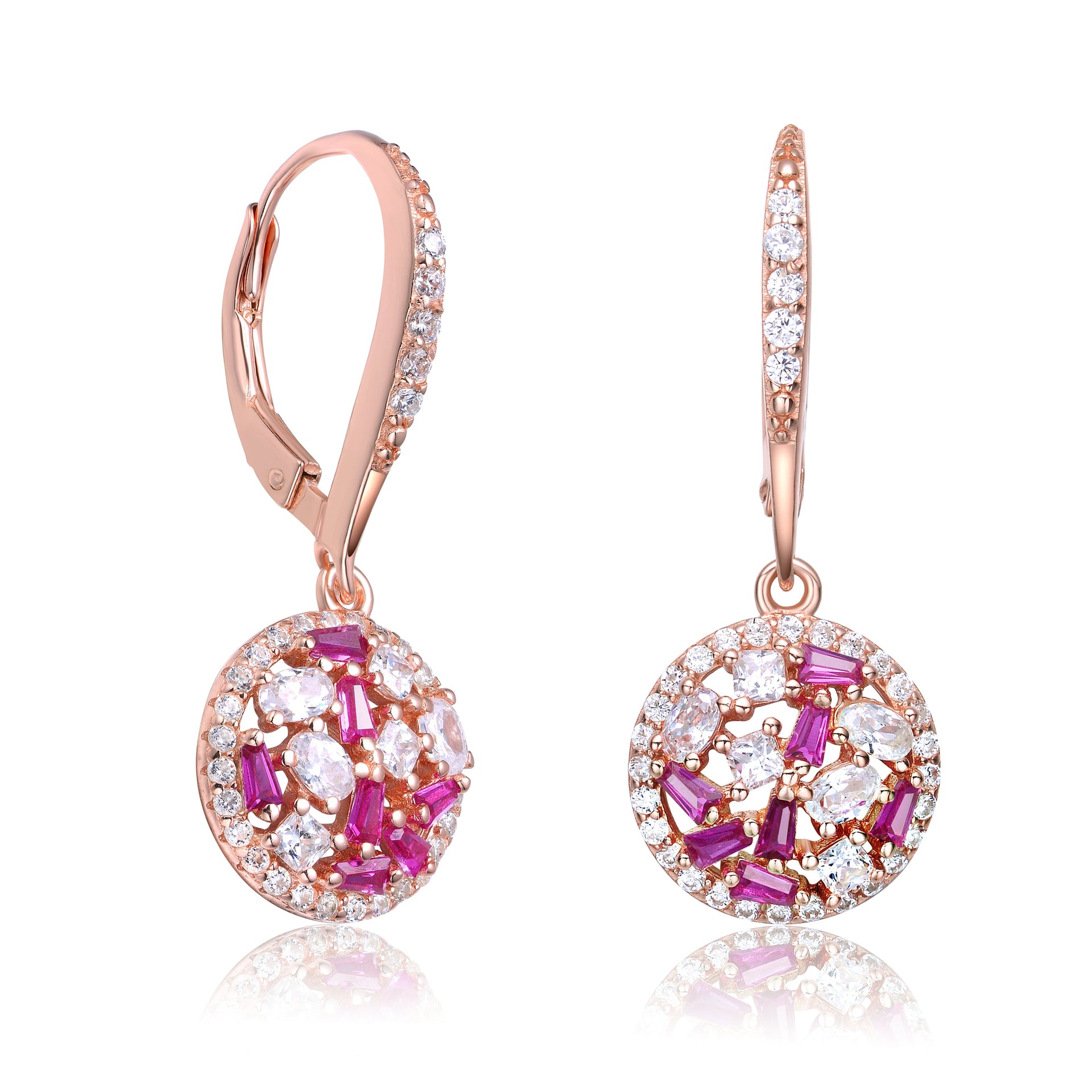 Sterling Silver Rose Gold Plated Cubic Zirconia Leverback Earrings