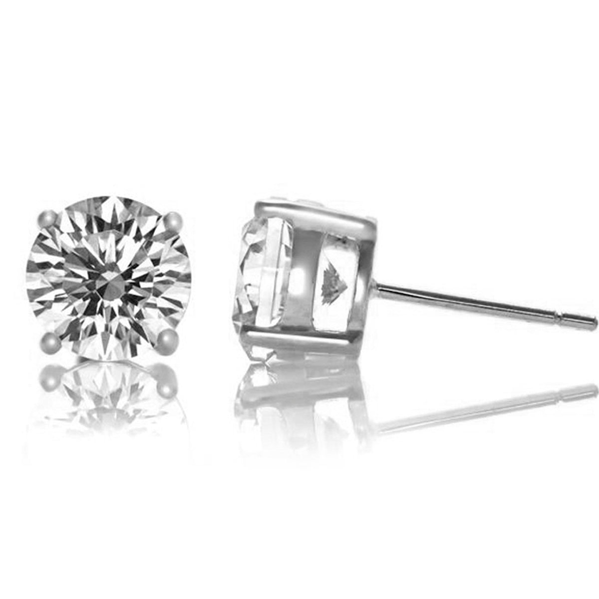 Sterling Silver Cubic Zirconia Solitaire Stud Earrings