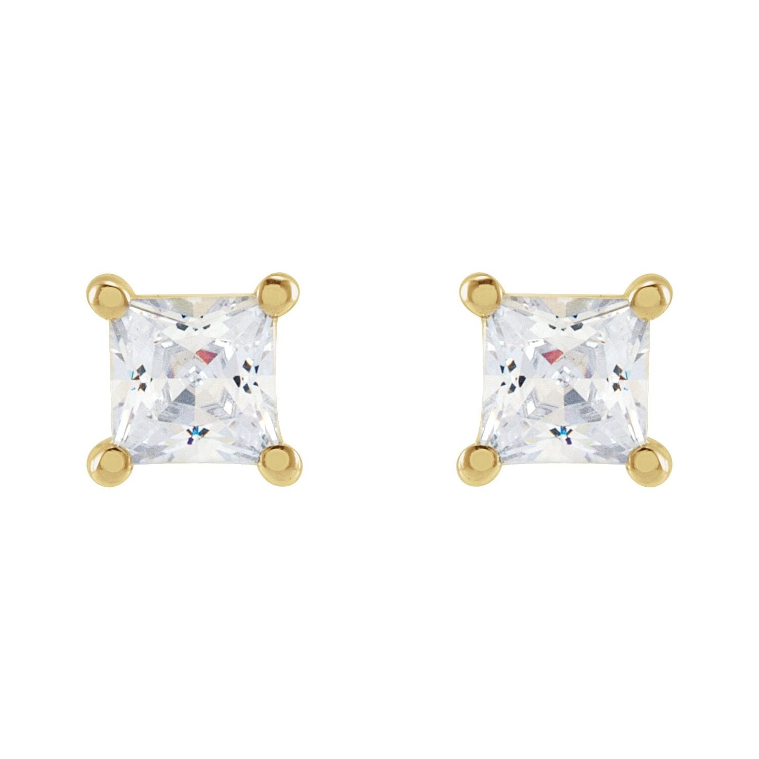 14K Gold 3.5 Mm Square 1/2ct Lab-grown Diamond Earrings Clarity SI Color G-H