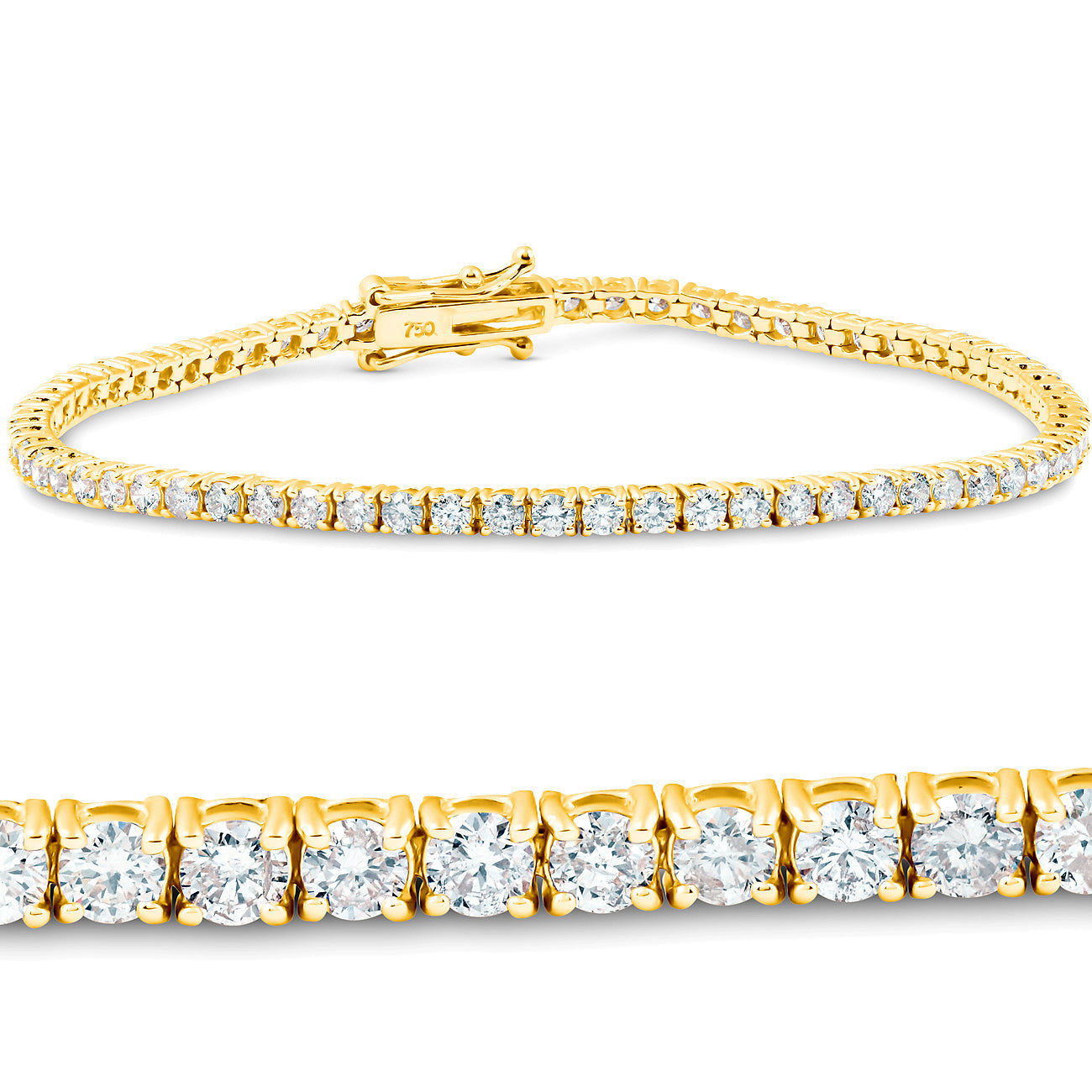 4 Ct. Diamond 18K Yellow Gold Round Cut Tennis Bracelet 7'