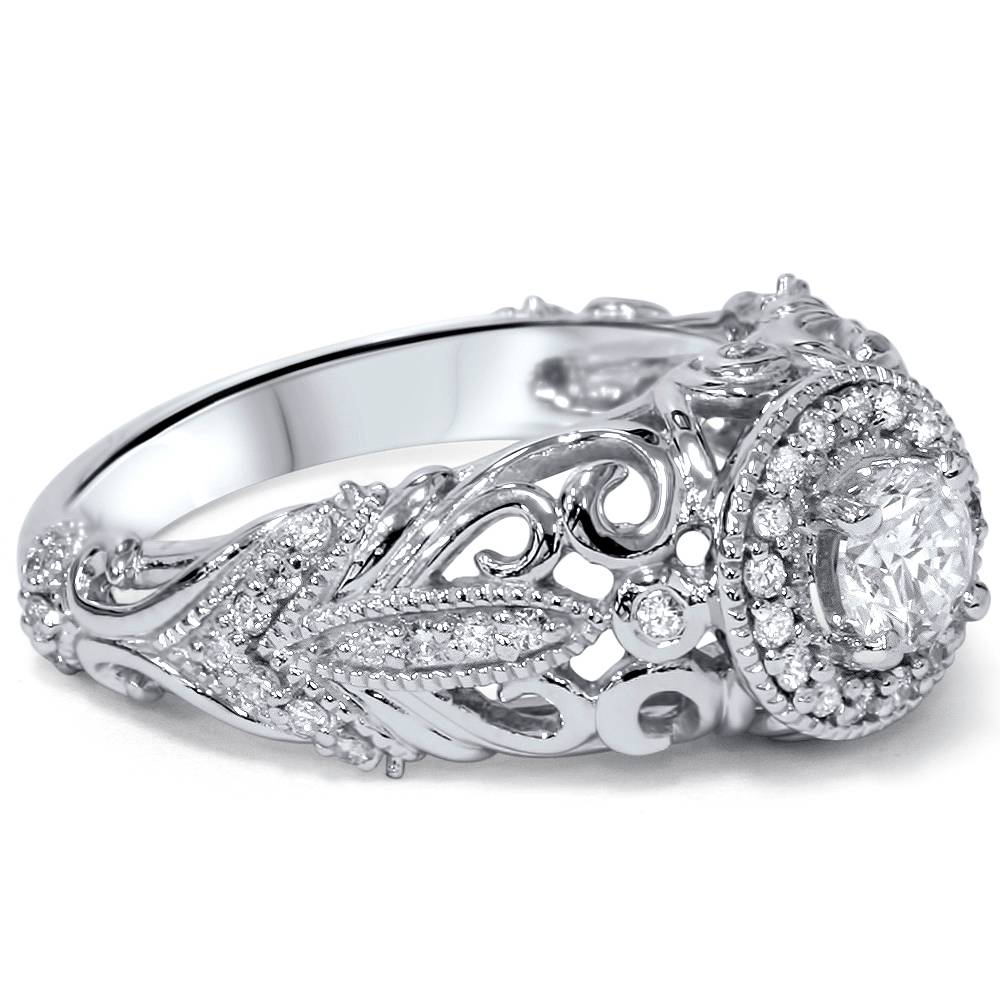 3/4ct Vintage Diamond Engagement Ring 14K White Gold