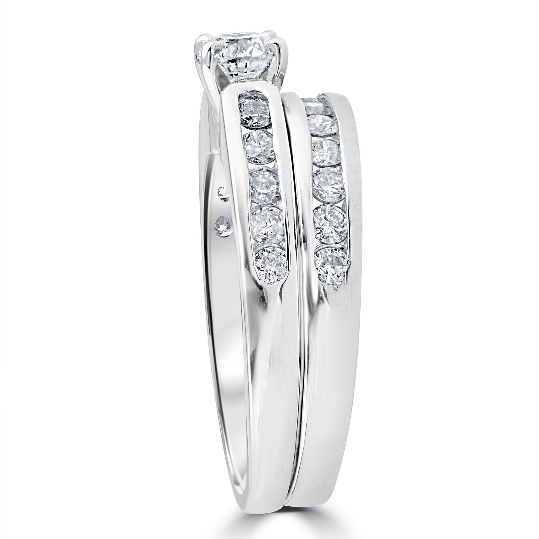 1 3/8 ct Diamond Engagement Wedding Ring Set 14K White Gold