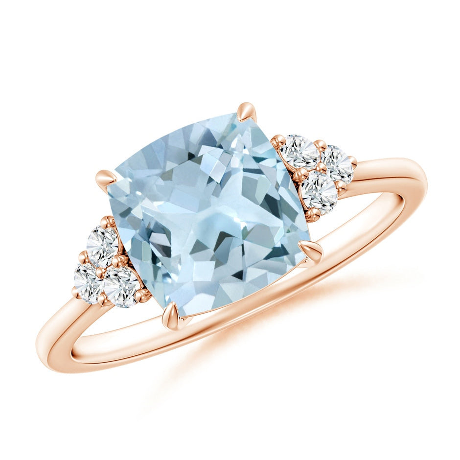 Cushion Aquamarine Engagement Ring with Trio Diamonds