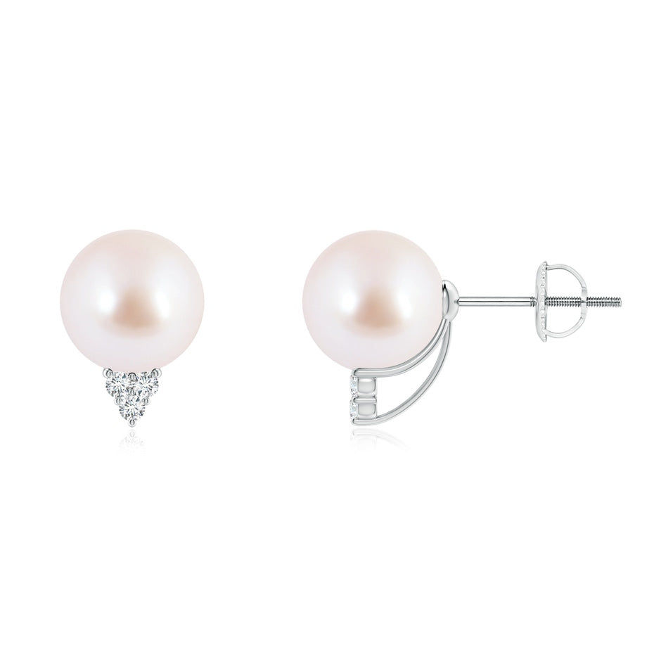 Japanese Akoya Pearl Earrings with Diamond Trio