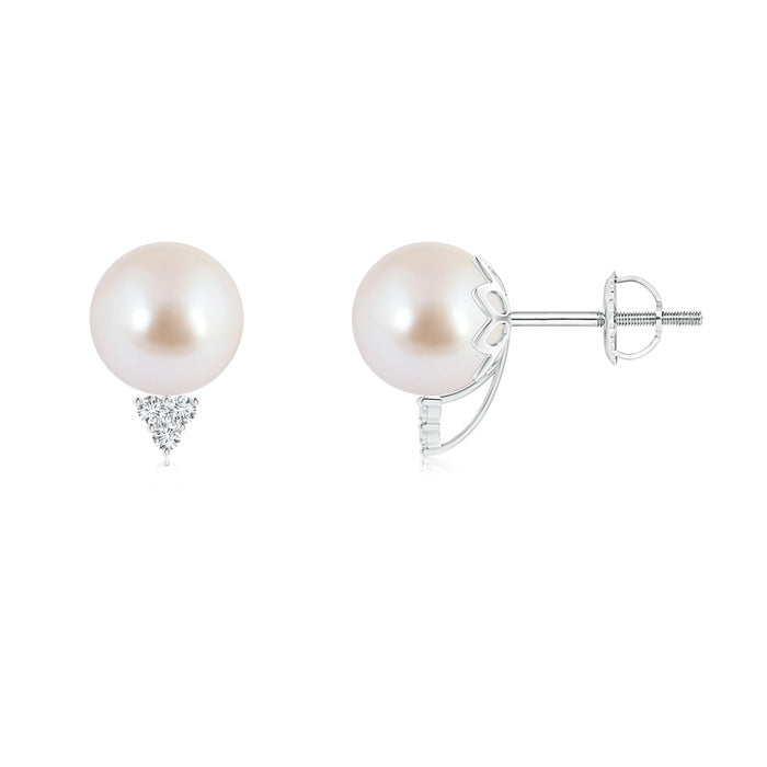 Japanese Akoya Pearl Stud Earrings with Diamond Trio