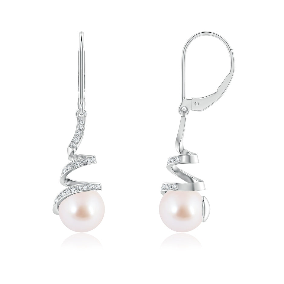 Japanese Akoya Pearl Spiral Ribbon Drop Earrings