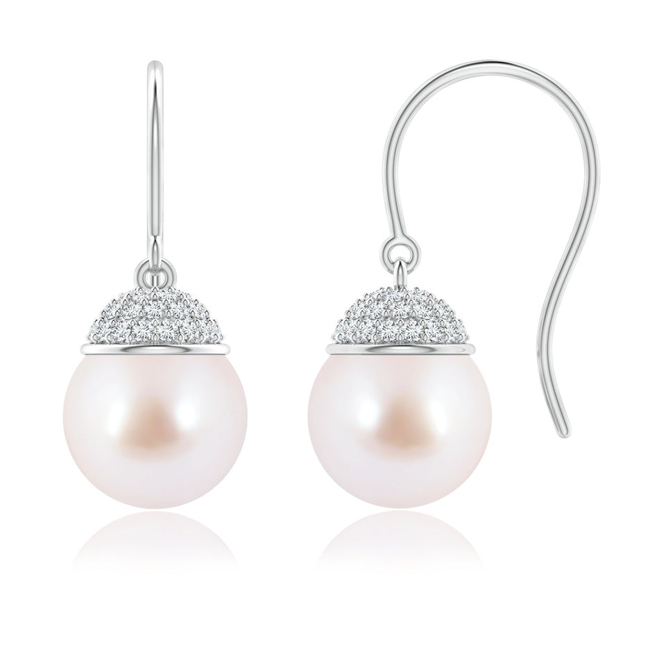 Japanese Akoya Pearl Earrings with Diamond Crown