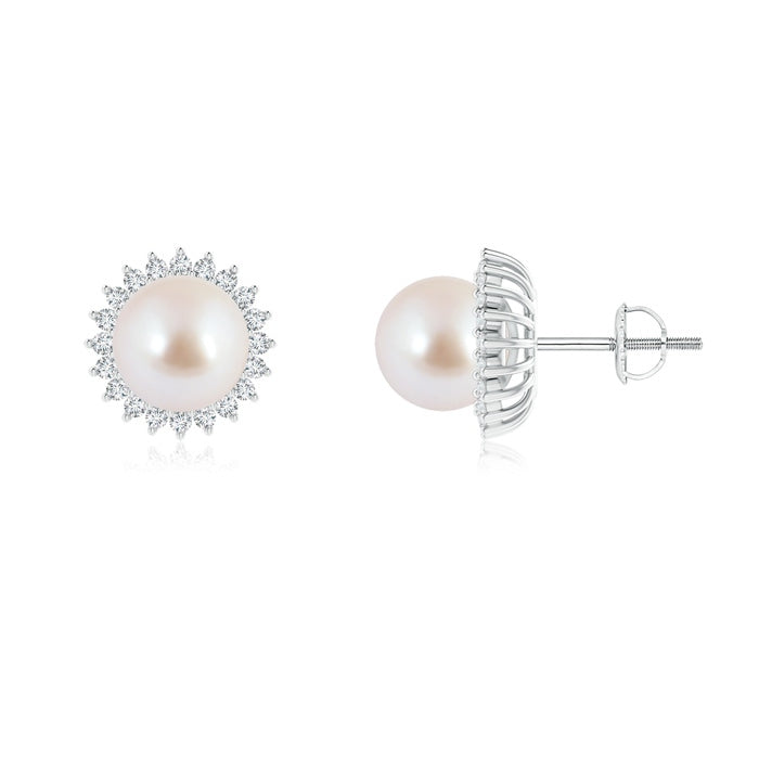 Japanese Akoya Pearl and Diamond Flower Halo Studs