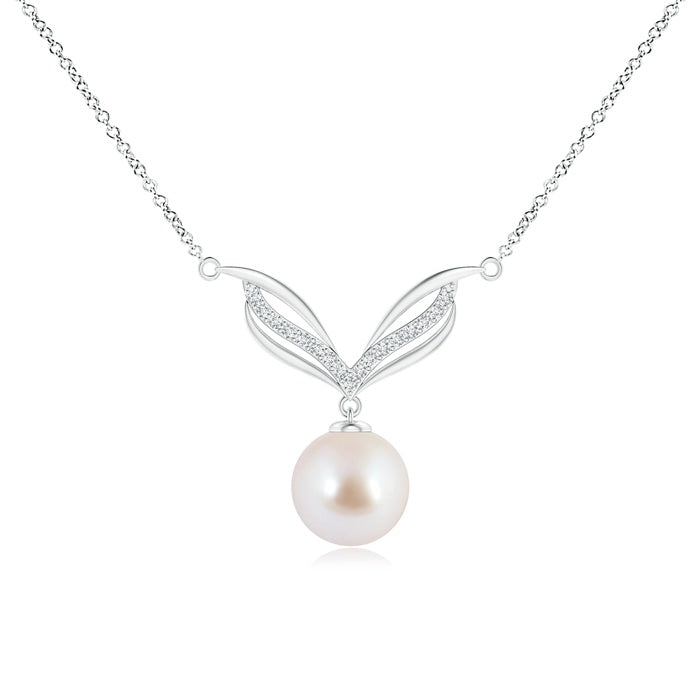 Japanese Akoya Pearl Angel Wings Necklace with Diamonds