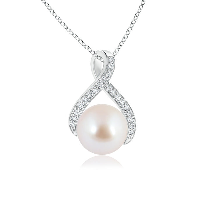 Japanese Akoya Pearl Swirl Ribbon Pendant with Diamonds