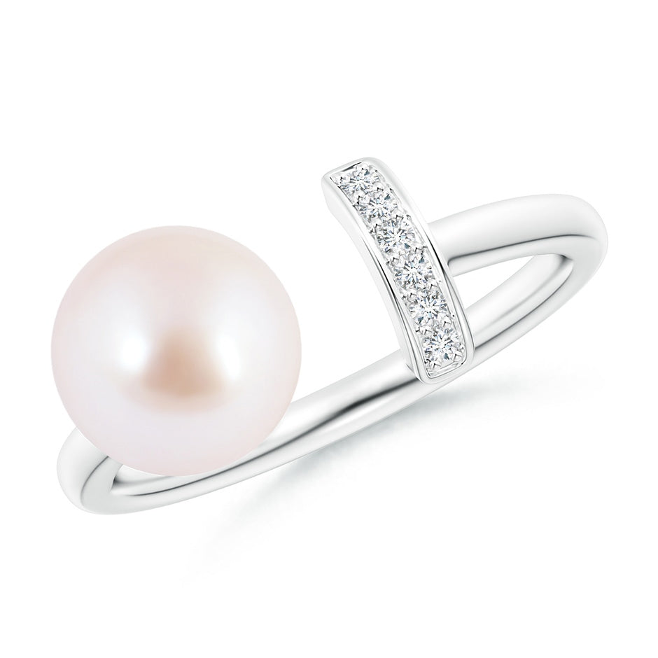 Japanese Akoya Pearl and Diamond Bar Ring