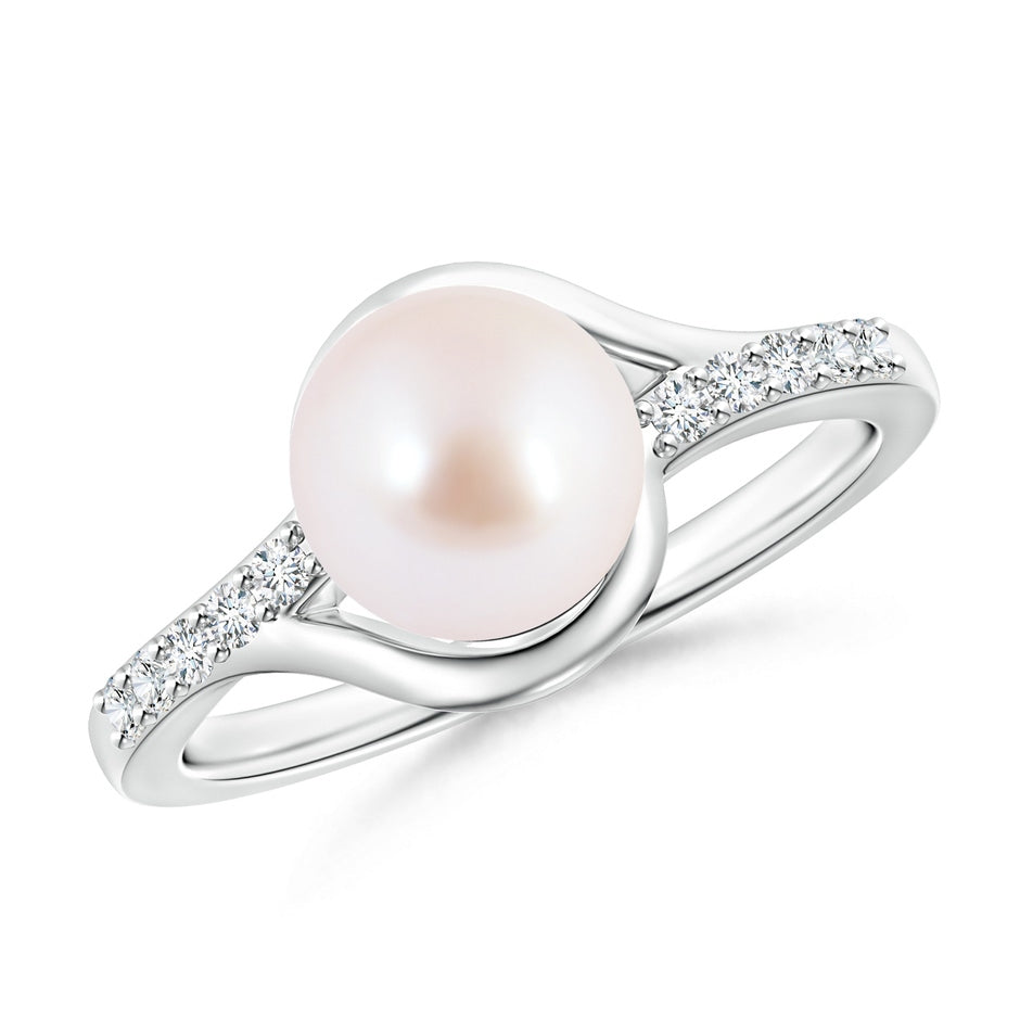 Solitaire Japanese Akoya Pearl Bypass Ring with Diamonds