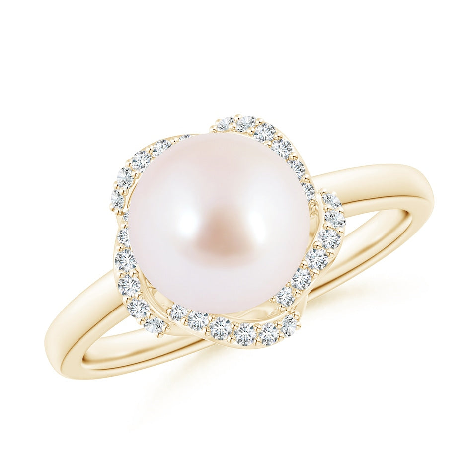Japanese Akoya Pearl Overlapping Halo Ring