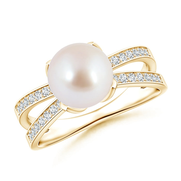 Japanese Akoya Pearl Solitaire Split Shank Ring