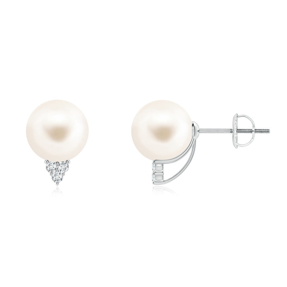Freshwater Pearl Earrings with Diamond Trio