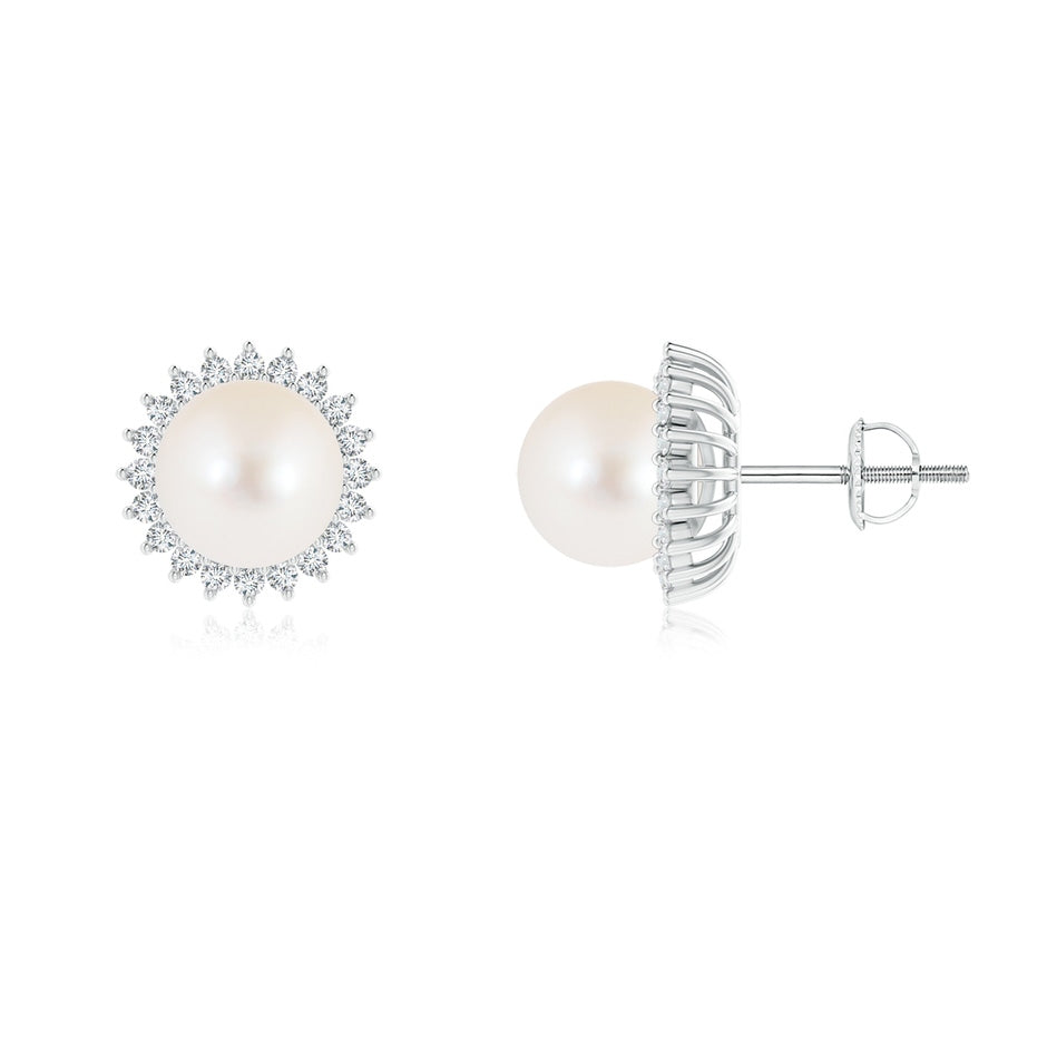 Freshwater Pearl and Diamond Flower Halo Studs