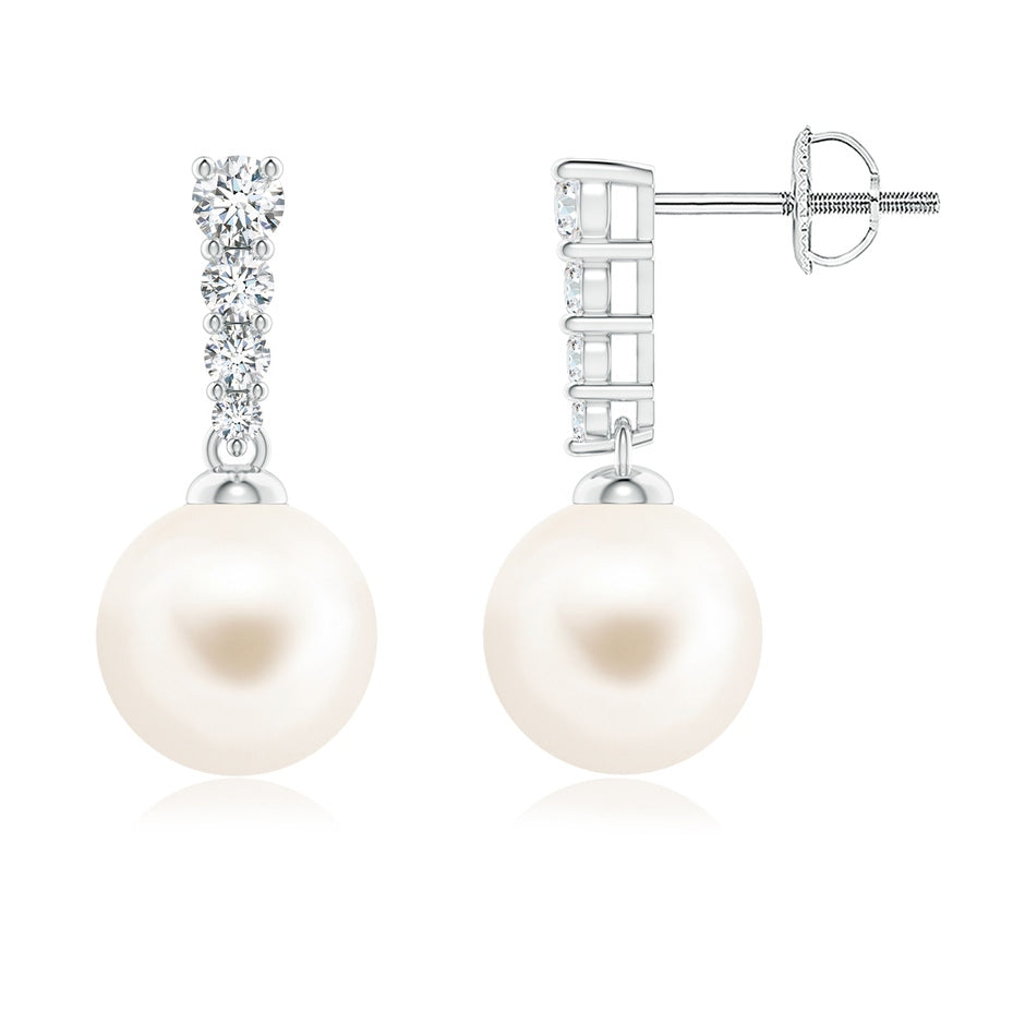 Freshwater Pearl Earrings with Graduated Diamonds
