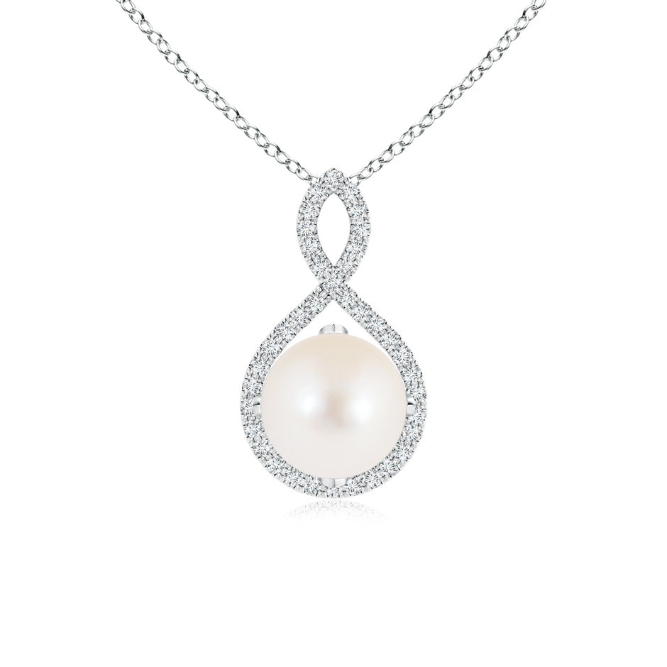 Freshwater Pearl and Diamond Infinity Twist Pendant