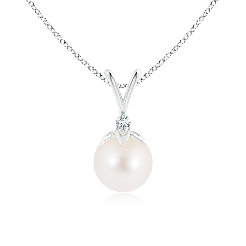 Freshwater Pearl V-Bale Pendant with Diamond