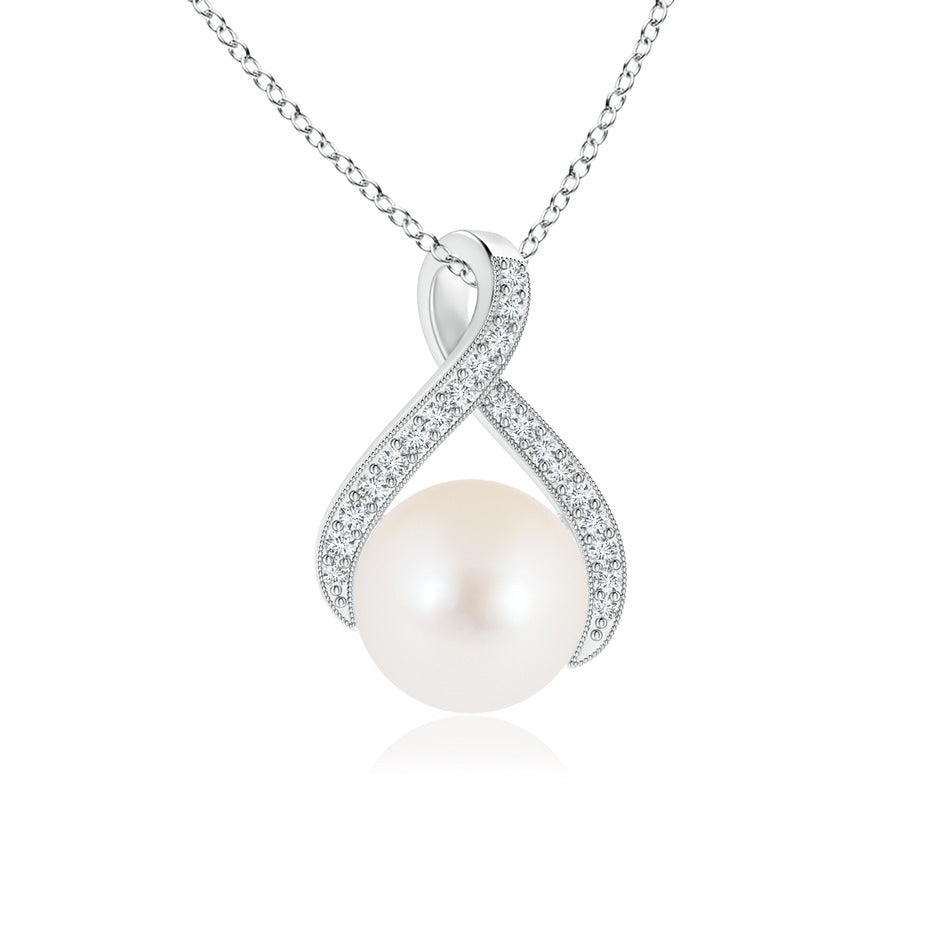 Freshwater Pearl Swirl Ribbon Pendant with Diamonds