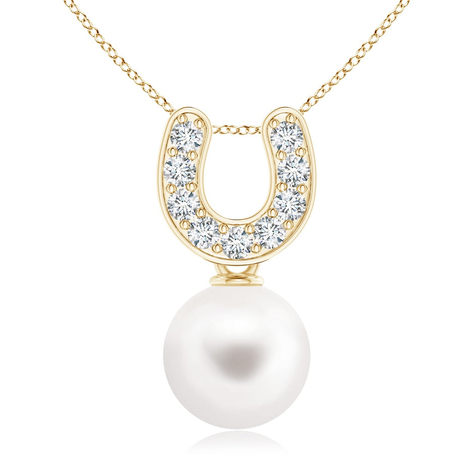 Freshwater Pearl Horseshoe Pendant with Diamonds