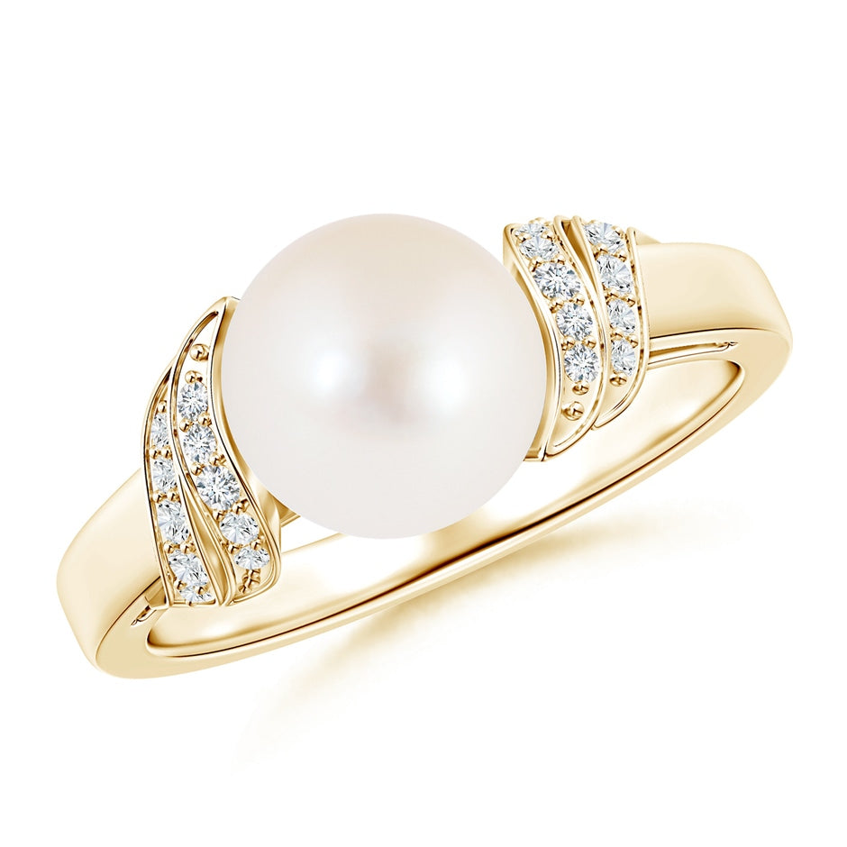 Freshwater Pearl and Diamond Swirl Ring