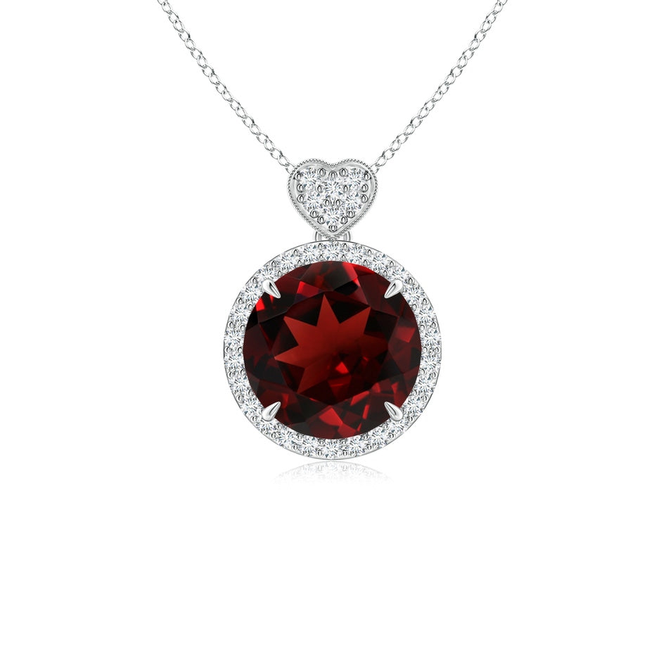 Garnet Halo Pendant with Diamond Heart Motif