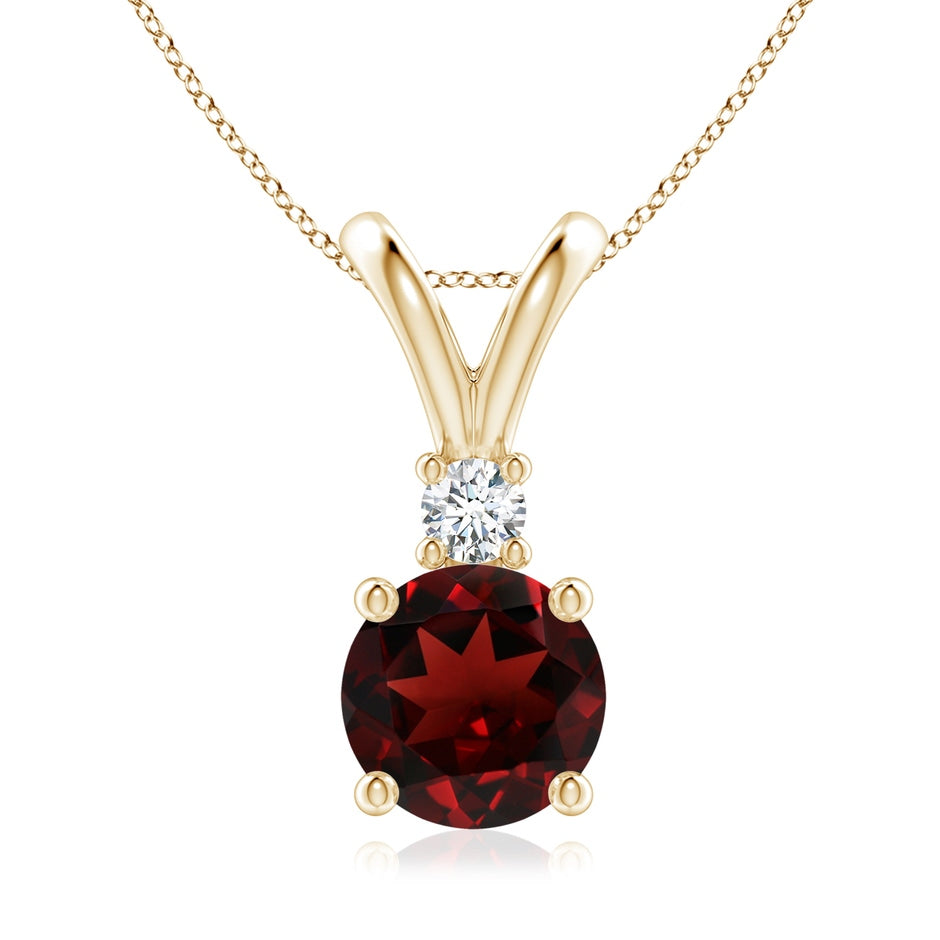 Round Garnet Solitaire V-Bale Pendant with Diamond
